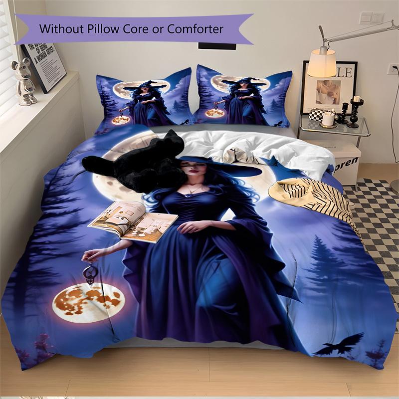 3pcs Witchcraft, Moonlit Magic Duvet Cover Set, Cover For Bedroom Guest Room (1 Duvet Cover + 2 Pillowcase, Without Quilt),  yy250922227
