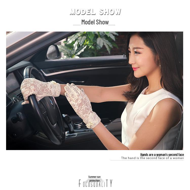 Women's UV Protection Summer Gloves: Thin Ice Silk, Lace, Elastic, Non-Slip, Touchscreen for Driving, Cycling, Electric Scooter