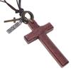 Metal Tags Wood Cross Necklace Religious Crucifix Pendant Chain Handmade Cross Necklace  Christian