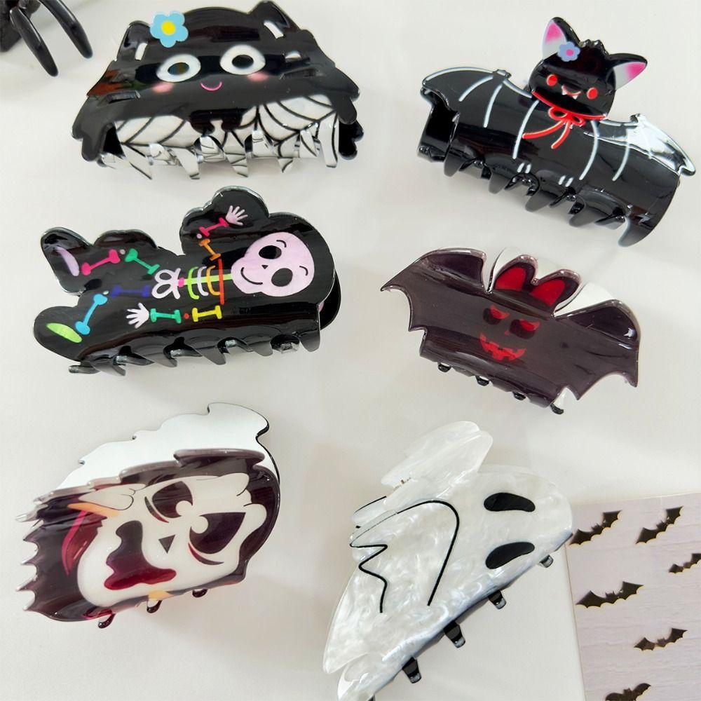 Spider Halloween Hair Claw Acrylic Skeleton Shark Clip Fashion Halloween Themed Gripper  Girls
