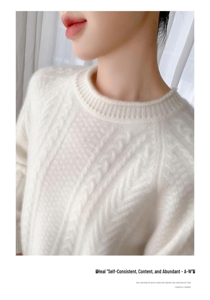 2025 A/W Women's Pure Wool Cable Knit Pullover: Round Neck, Rolled Hem, Seven-Stitch, Thickened Long Sleeve Sweater.