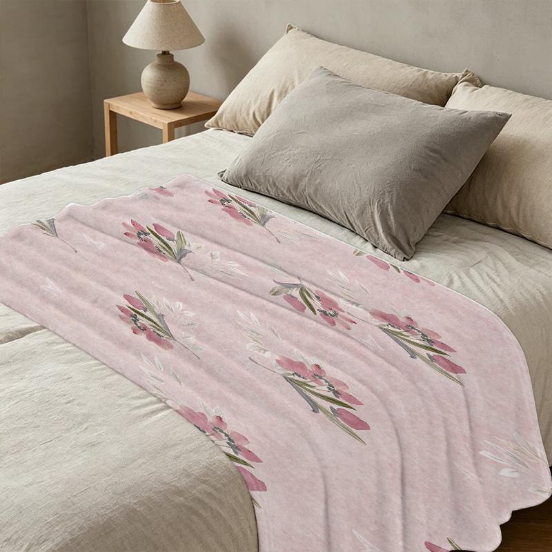 Soft Skin-friendly Hemmed Fleece Blanket, Floral Design Warm Couch Throw, Home Sofa Cover for Halloween & Christmas