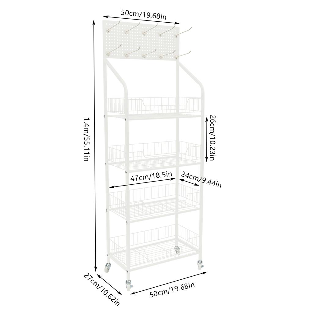 4 Etagen Einzelhandels-Präsentationsständer Snack Süßigkeiten Display Organizer Korbständer Wagen