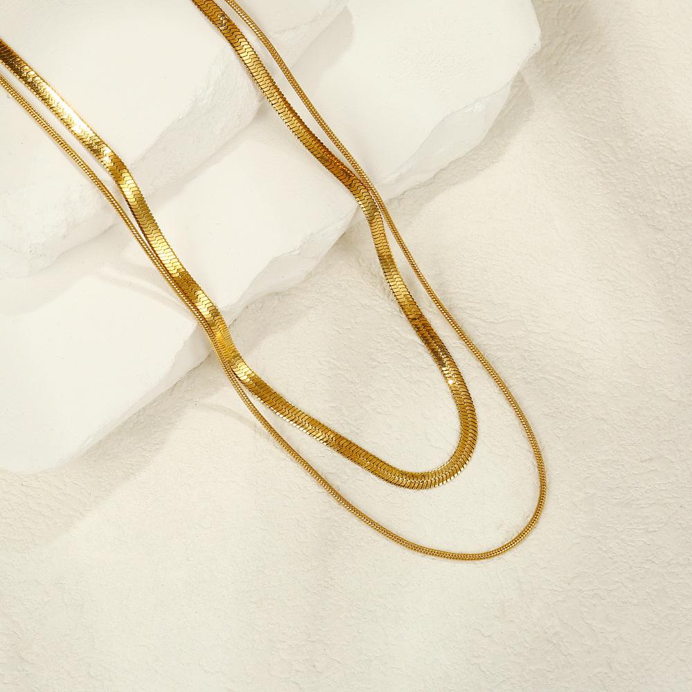 Double Layer Titanium Steel Gold Snake Bone Light Luxury Versatile Clavicle Necklace