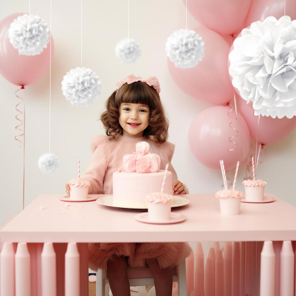 1 Stück Set 7,8 Zoll Weißes Papier Papierblumen Dekorationen Für Geburtstagsfeier Blumenkugeln Papier Hängeblumen Pom Pom