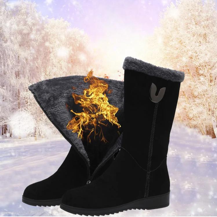 Zimowe Damskie Śniegowce Modne Outdoorowe Antypoślizgowe Buty Wygodne Casualowe Grube Buty do Połowy Łydki Zapinane na Zamek Damskie Bawełniane Buty Botas Mujer
