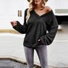 Women Autumn Winter Long Sleeve V Neck Solid Color Knit Top Sweater