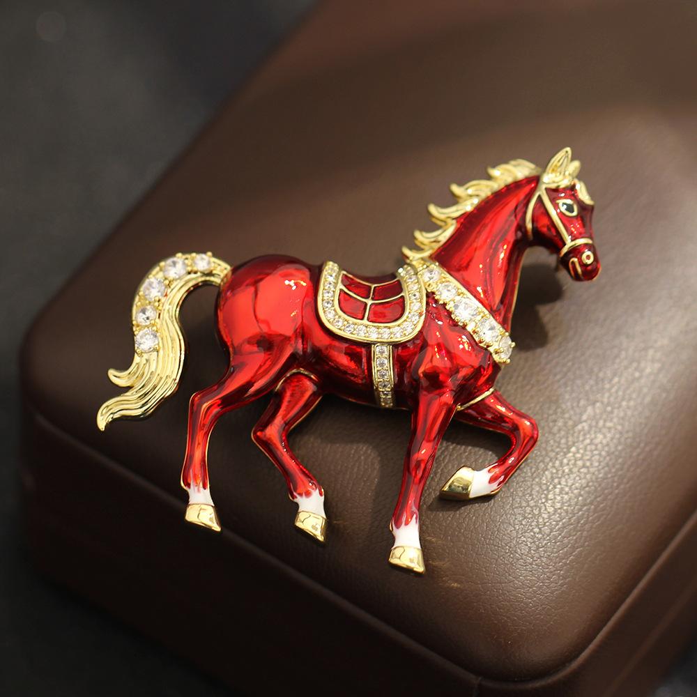 

Year of the Horse high-end exaggerated exquisite diamond-encrusted red dripping horse brooch three-dimensional light luxury men s and women s zodiac p