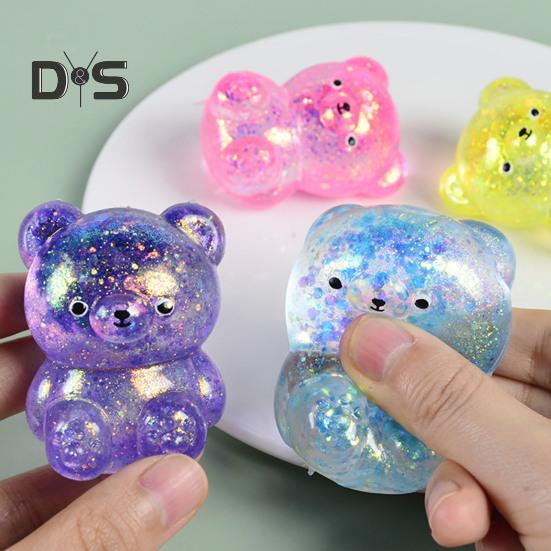 4/8Pcs Squeeze Bear Toys Mini Sequins Bear Figures Squeeze Ball Toy Finger Fidget Sensory Toy for Kids Adults Stress Relief