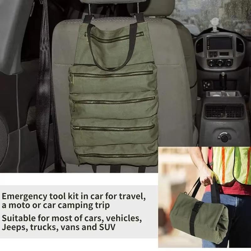 Heavy-Duty Roll-Up Tool Bag - Oxford Fabric Multi-Tool Organizer All-in-One Garage Storage For Mechanics/Electricians/Carpenters