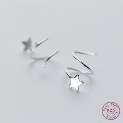 925 Ayar Gümüş Pentagram Yıldız Kulak Kemiği Kulak Tokası Dönen Dalga Mini Çivi Küpe Kadınlar İçin Kişilik Takı