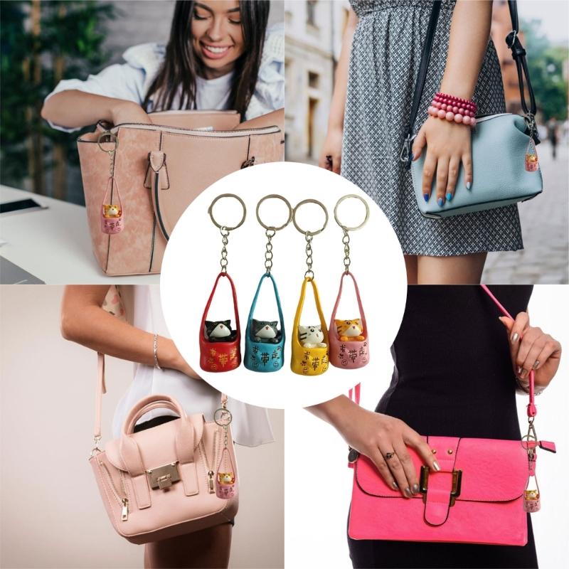 Cartoon Cats Keychain Lovely Kitten Keyring Backpack Handbag Pendant Car Key Chain Adorable Pet Bag Charm Decorations