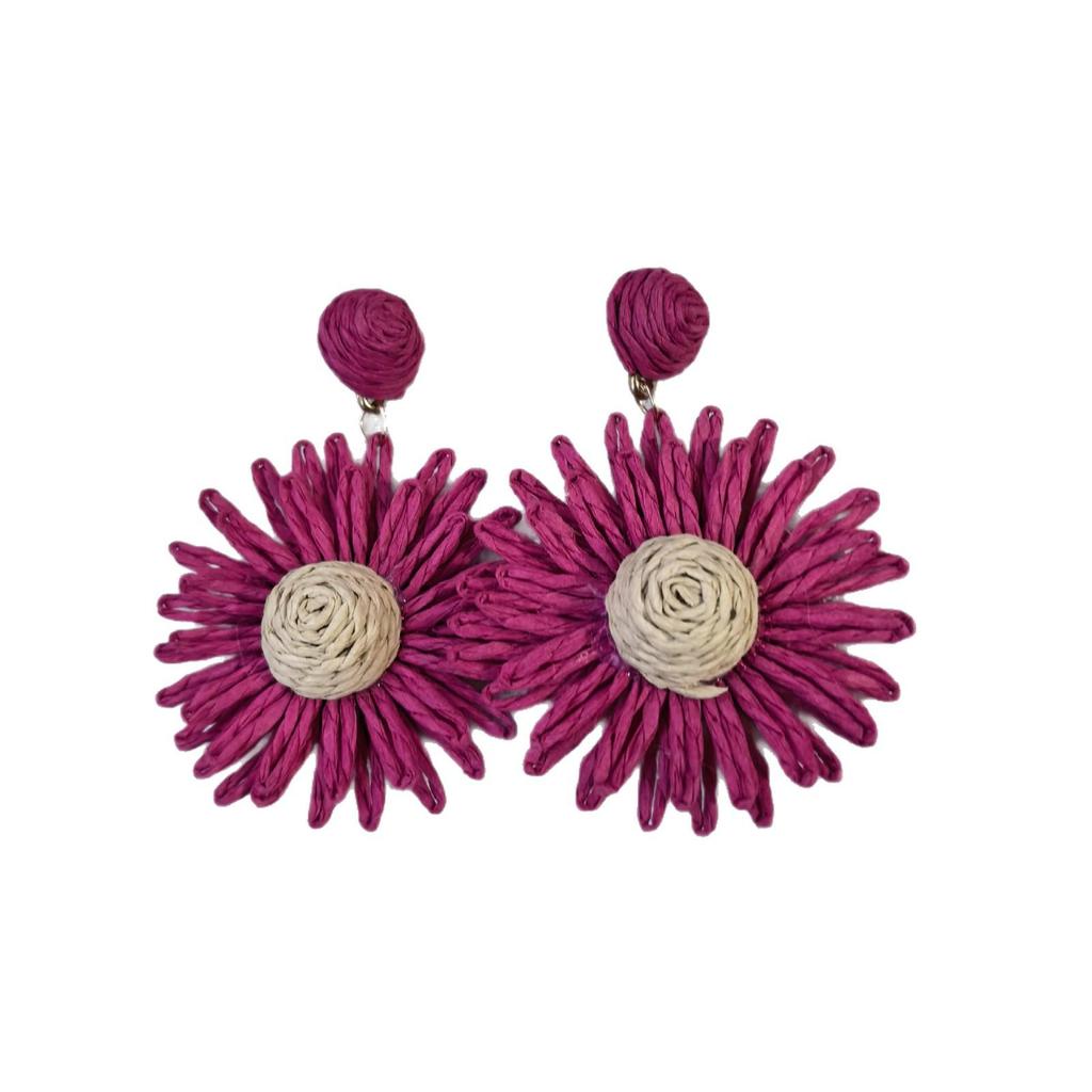 Handmade Raffia Flower Earrings with Steel Posts - Niche European & American Fashion Accessory