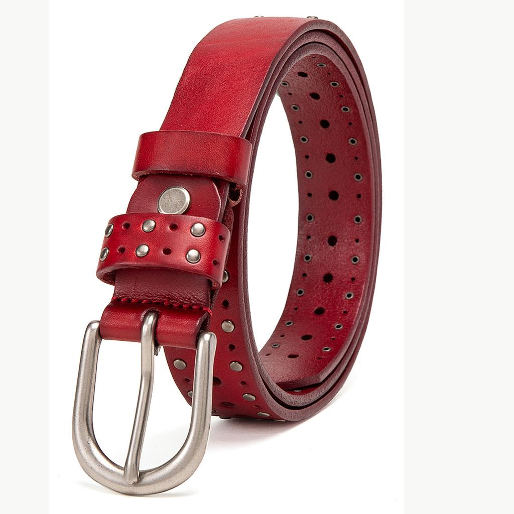 Belt Women'S First Layer Cowhide Rivets Punk Youth Denim Casual Leather Belt