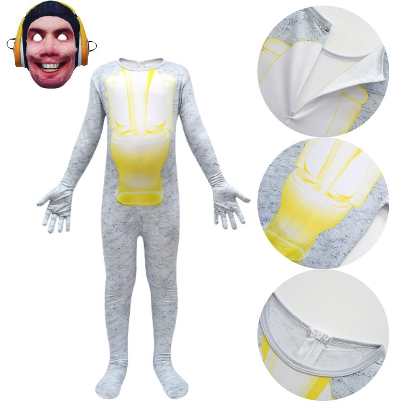 Toilet Kids Skibidi Cosplay Costume Suit Onesie Jumpsuit Mask Halloween Party