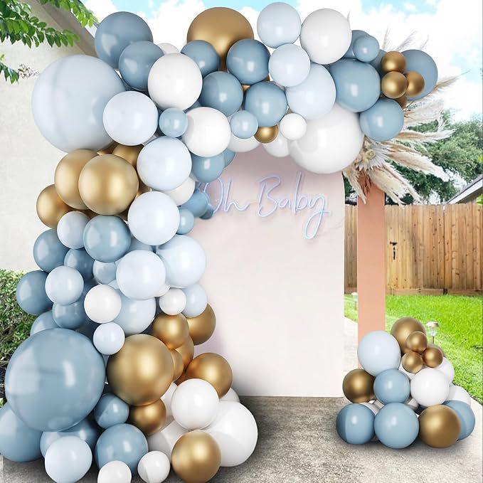 139-Piece Blue & White Metallic Latex Balloon Arch Set for Weddings, Birthdays & Anniversaries