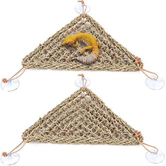 kathson Bearded Dragon Hammock, Natural Seagrass Reptile Hammock, Reptile Lounger Bearded Dragon Tank Accessories for Chameleons, Lizards, Geckos,
