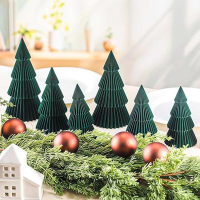 6 Peças Árvore de Natal Favo de Mel 3D Dobrável Árvore de Natal Centro de Mesa para Decoração de Mesa de Casa Rústica