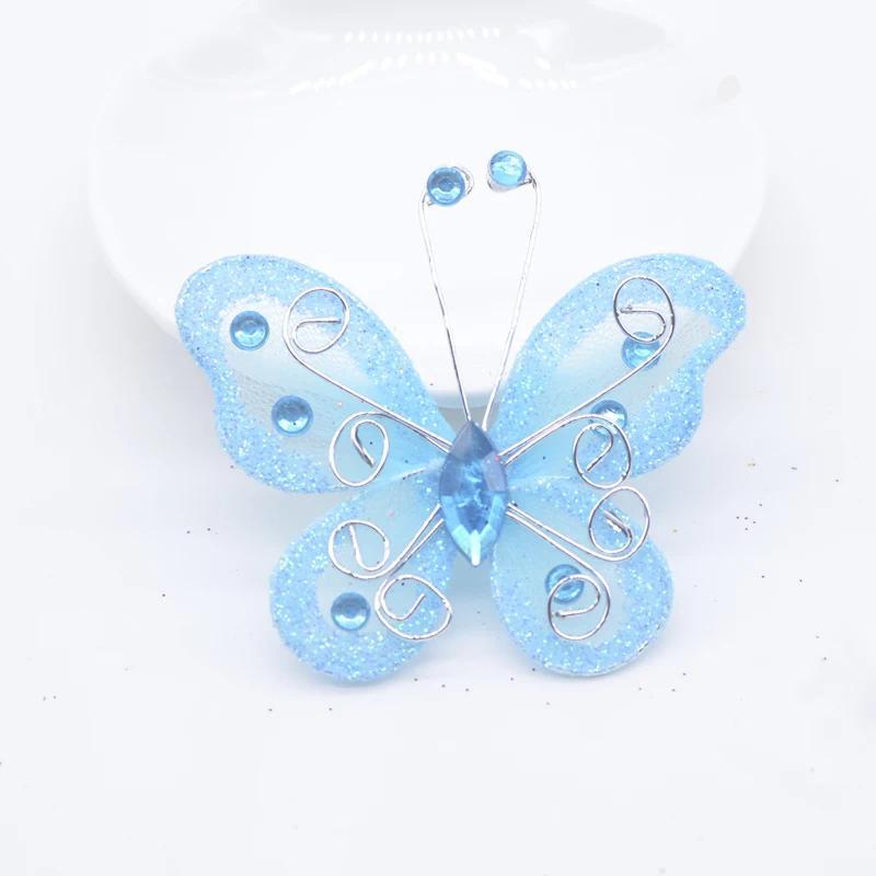 4 Stück Bling Puder Harz verzierte Drahtgeflecht Schmetterlingsapplikationen für Kleidung Hut Schuhe Nähaufnäher DIY Kopfschmuck Haarspangen Dekor