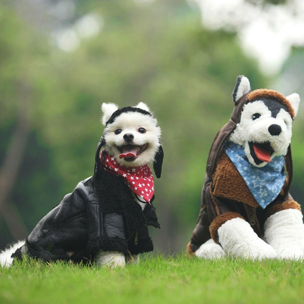 Fashion Thickened Dog Leather Jacket Coat Warm Windproof Dog Motorcycle Jacket Velvet Winter Pet Clothes for Dogs Puppy Cats