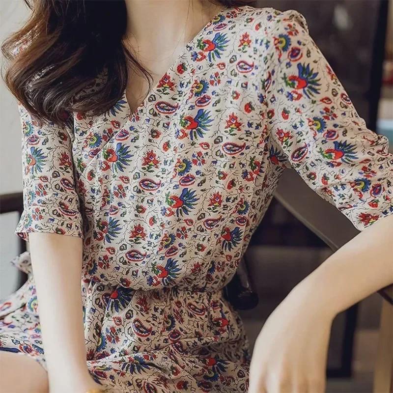2024 Summer Floral Chiffon Wide-Leg Short Jumpsuit for Women