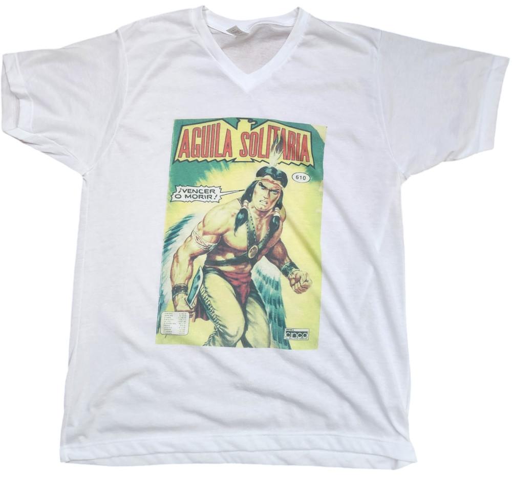 

Aguila Solitaria Mexican Comics Tshirts white Vneck 1977 Mexico soft style Unisex T-Shirt XXXL