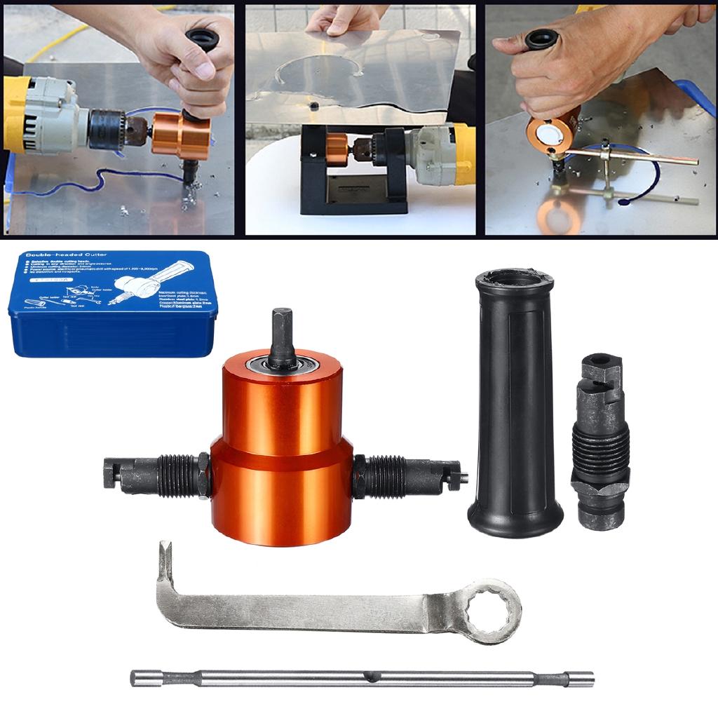 Silver+ Orange B14355 Double Headed Sheet Metal Nibbler Drill Attachment Metal Cutter with Extra Punch New