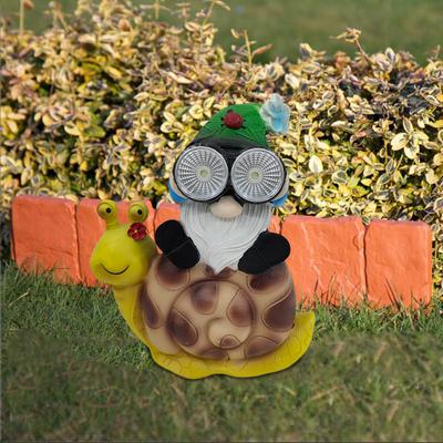 Solar Garden Statues Outdoor Gnome Decor, Adorable Gnome Riding On Snail Statues with Telescope Lights Yard Ornaments