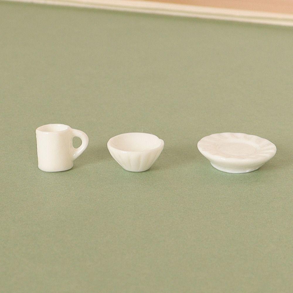 5pcs Mini Miniature Dollhouse Food 8 Styles Simulation Bowl White Dining Plate  Dollhouse Decoration