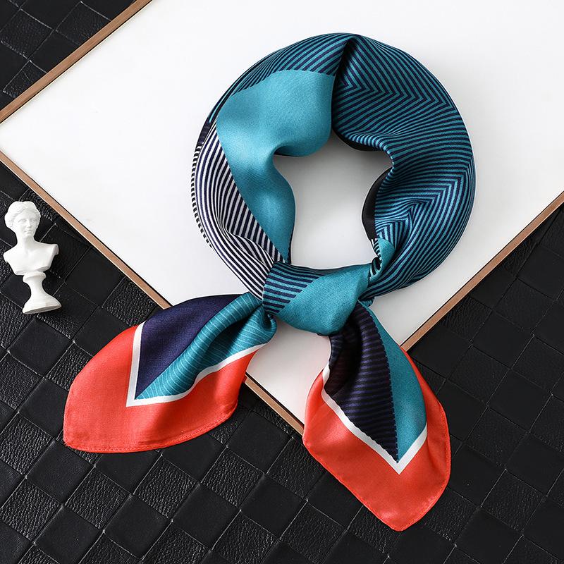 European and American simple geometric silk scarf women's professional scarf striped triangular versatile scarf simulated silk square scarf 71x71cm
