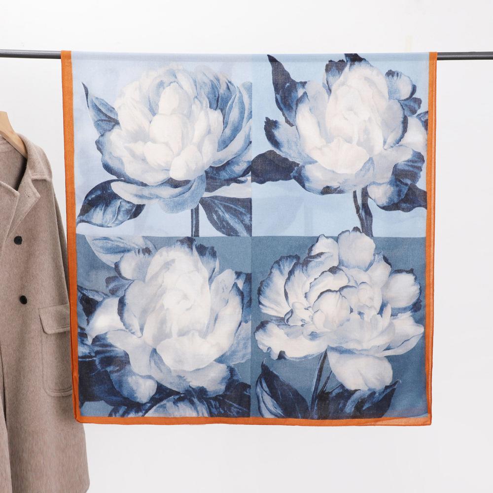 

Осенне-зимний шарф с цветами, элегантный стиль знаменитостей, шелковый шарф с имитацией хлопка и льна, женский теплый солнцезащитный шарф 180*90cm