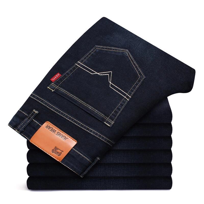 Spring And Autumn New High End Plush Jeans For Men Straight Tube Slim Fit Elastic Thick Casual Pants Autumn And Winter Men'S Pants