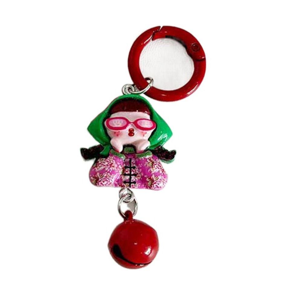 Ugly and Cute Cute Bell Keychain Northeast Girl Little Metal Keyring  Backpack Charm