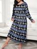 2025 European Plus Size Long Sleeve Butterfly Heart Leopard Print Nightgown