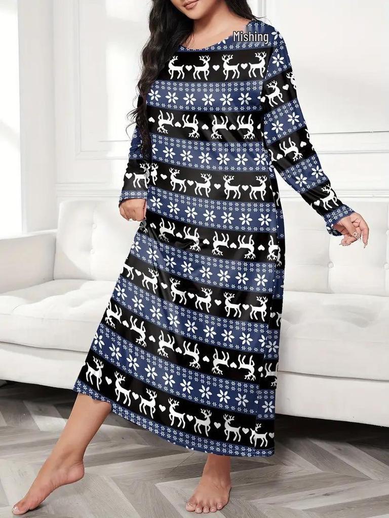 2025 European Plus Size Long Sleeve Butterfly Heart Leopard Print Nightgown