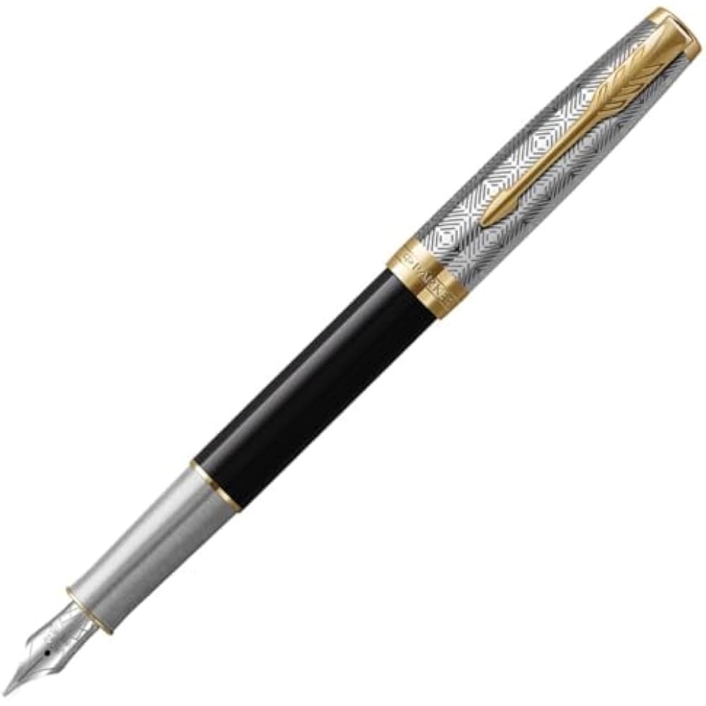 PARKER Parker Fountain Pen Sonnet Premium Metal & Black GT Fine 18K Gold Nib In Gift Box, Regular...