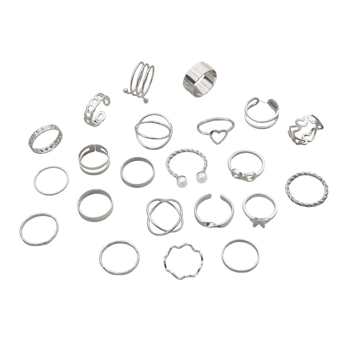 

22-Piece Set Personalized Exaggerated Twisted Wave Love Pattern Women s Joint Ring