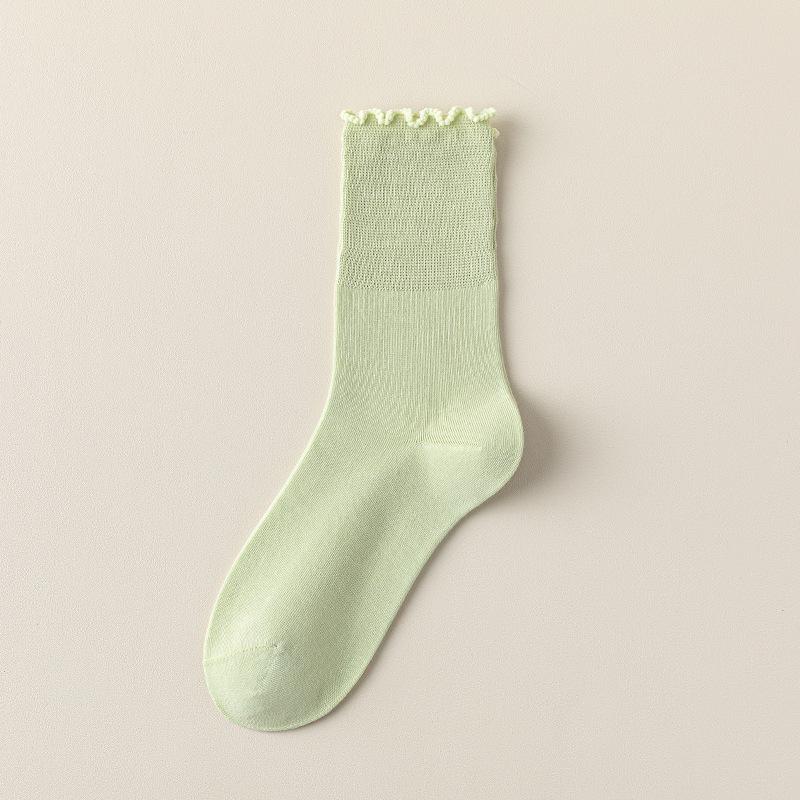 Spring and Autumn Women's Socks, Candy Color, Black Fungus Edge, Middle Tube, Stack Socks, Boneless Long Tube Postpartum Socks for Pregnant Women