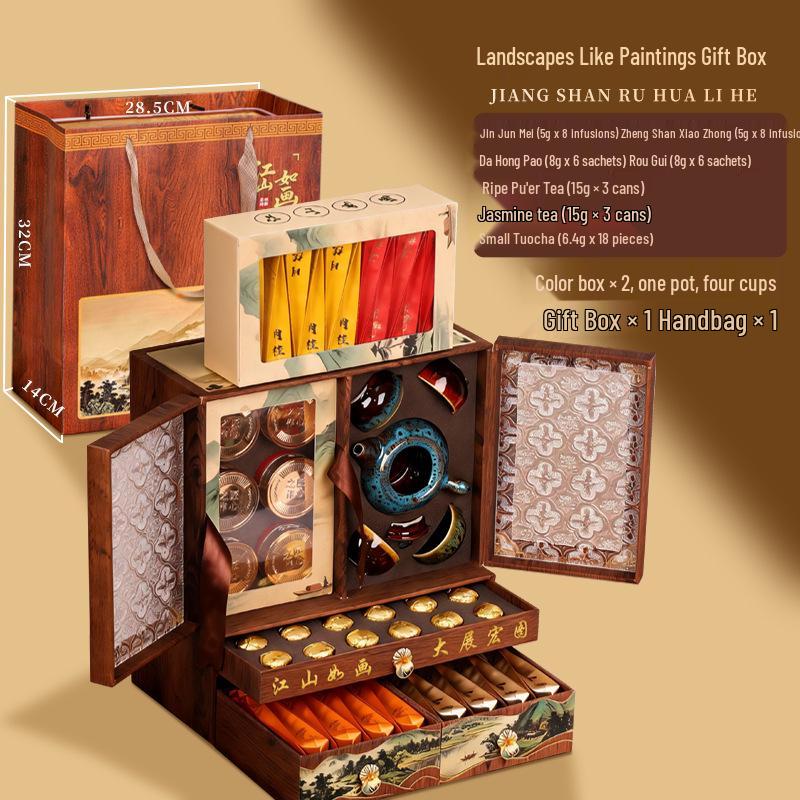 Da Hong Pao & Rou Gui Oolong Tea Gift Box with Chen Pi and Fuding White Tea