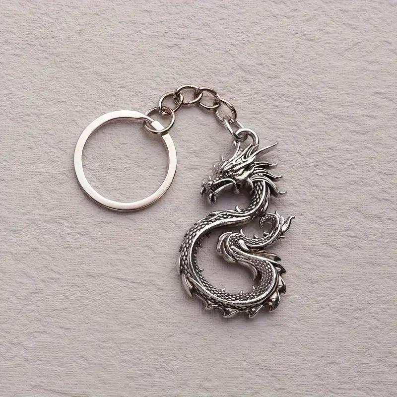 Vintage Silver Zinc Alloy Dragon Shape Keychain Pendant, Birthday Or Other Holiday Gift, Creative Fashion Item, Retro Style