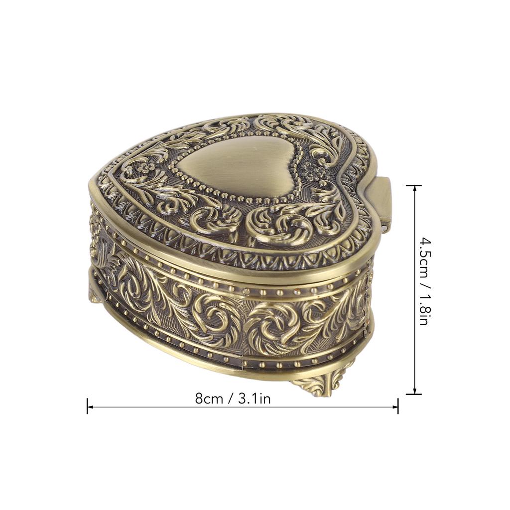Heart Shaped Jewelry Box Alloy Vintage Trinket Organizer Versatile Storage Case 8x8x4.5cm for Brooch Rings Earrings