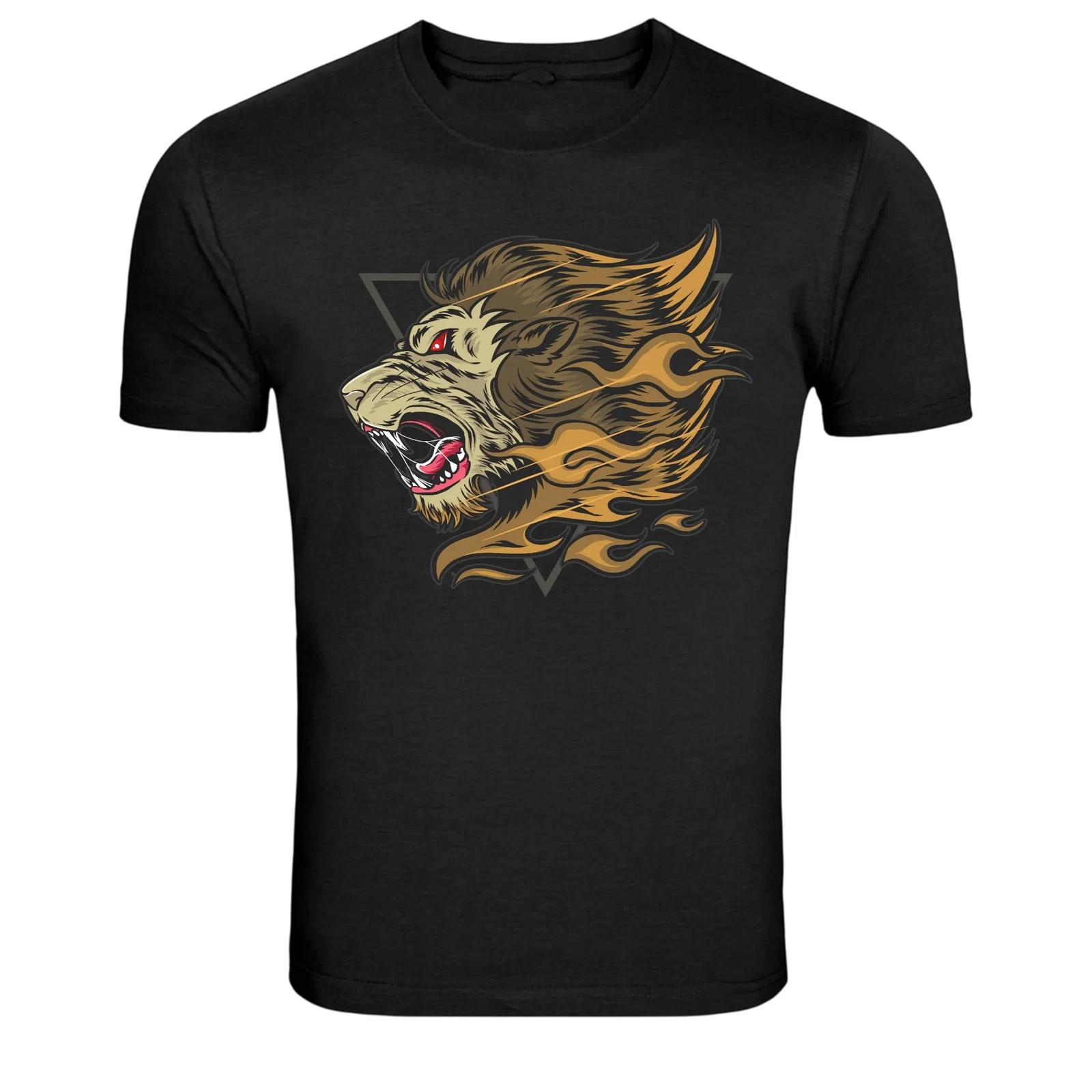 Flaming Lion Head Graphic T Shirt Fierce Animal Streetwear Tee 2XL