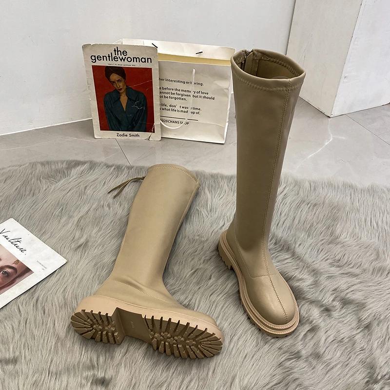 Thigh High Women Boots Fashion Soft Leather Knee High Boots  Female Square Heel Autumn Winter Girl'S Boots Shoes