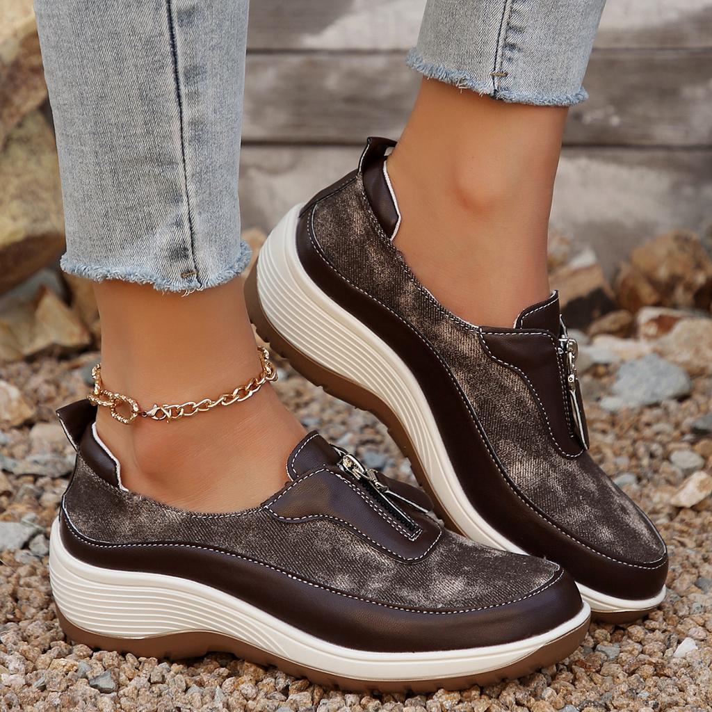 fashion Lightweight Wedge Sneakers for Women 2024 Autumn Comfort Casual Sports Shoes Woman Plus Size 43 Front Zipper Platform Sneakers