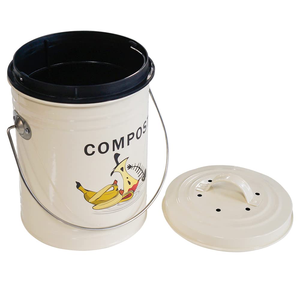 SOTECH Compost Small Household Kitchen Counter Compost Bin with Lid and Inner Bucket Garbage Compost (White 4.6L)