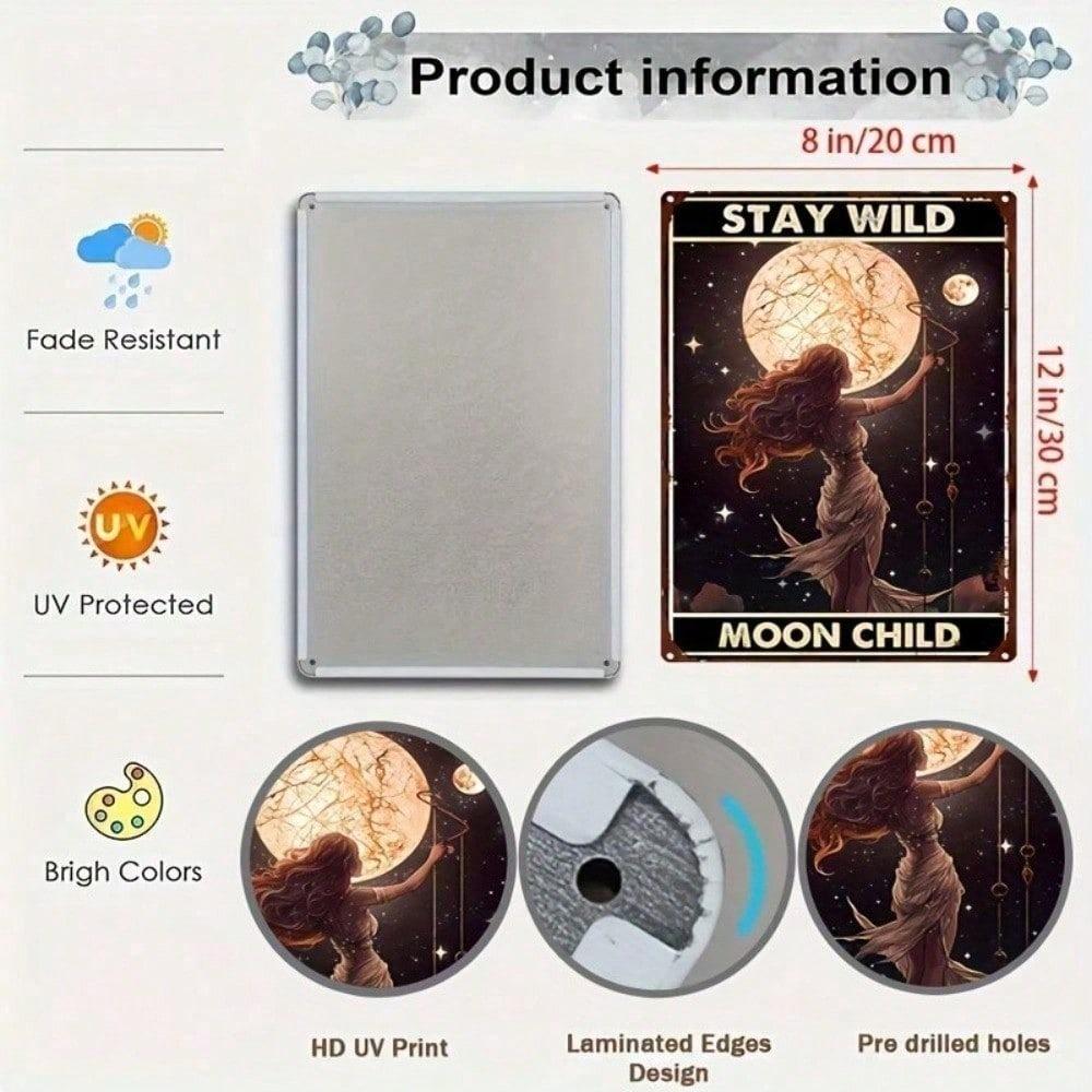 Vintage Moon Child Tin Sign 8x12 Inch Retro Metal Wall Decor Iron Plaque for Bar Cafe