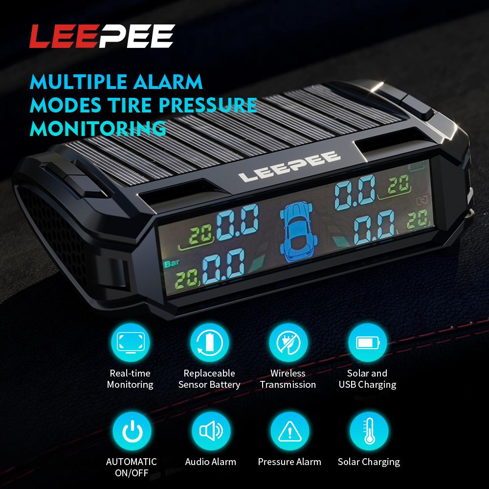 Auto Security Alarm Systems Car Tire Pressure Monitoring System USB / Solar TPMS Tyre Temperature Monitor Digital LCD Display