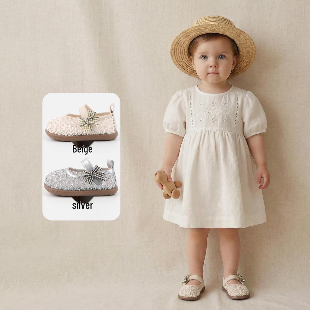 Frühlings-Weichsohlen-Schuhe aus gewebtem Leder für Kleinkinder Mädchen - Atmungsaktives Hohlmuster, Prinzessinnen-Stil