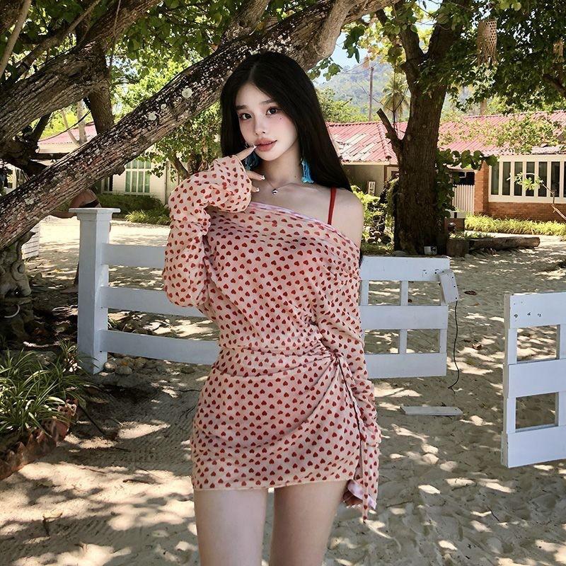 Swimsuit Women's One-piece Vacation Style Sweet Girl Blouse Beautiful Sexy Small Chest Slimming Meat-covering Hot