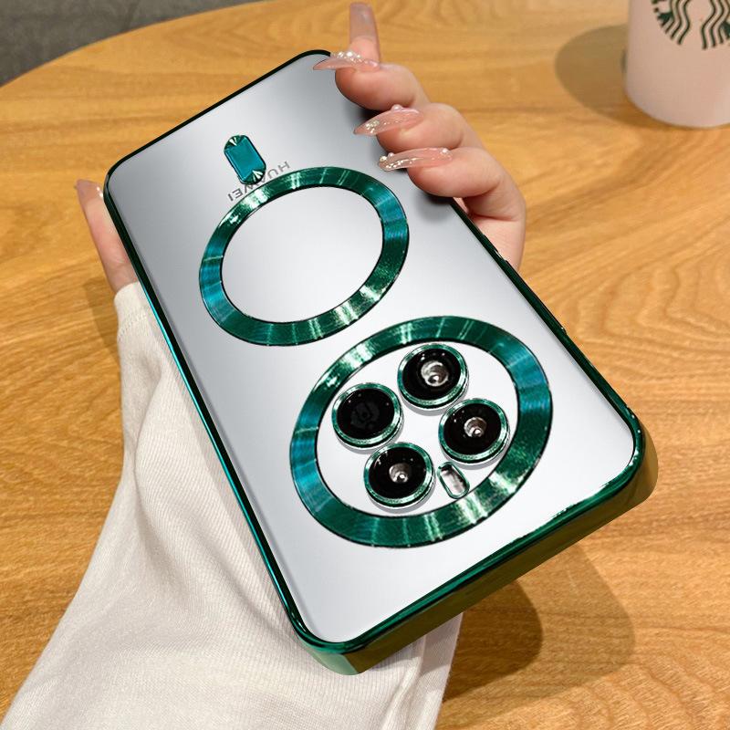 Suitable for Huawei Mate60Pro Electroplated Lens Film, CD-patterned Magnetic Phone Case, P50 Full Package Protective Case Soft